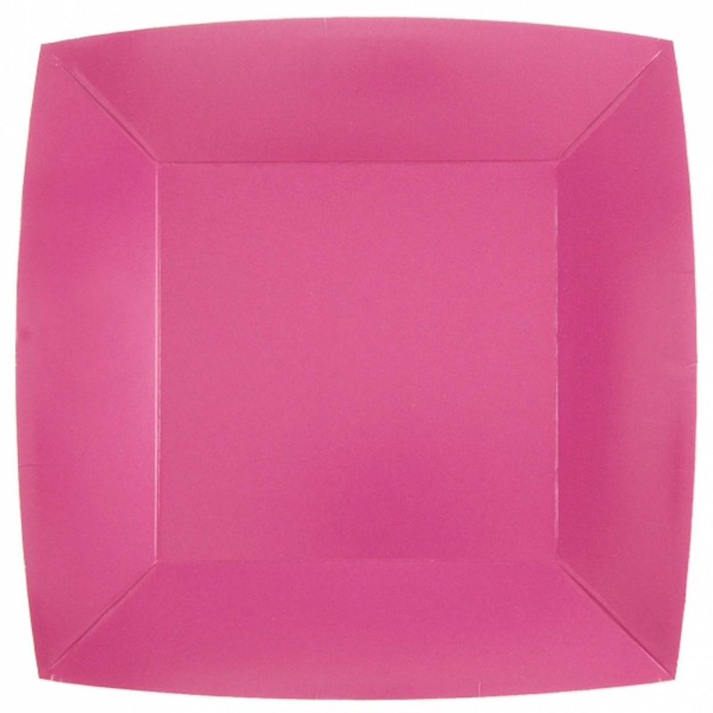 Candy Pink Large Square Compostable Lunch Party Paper Plates, 9 Inches, 10 Count