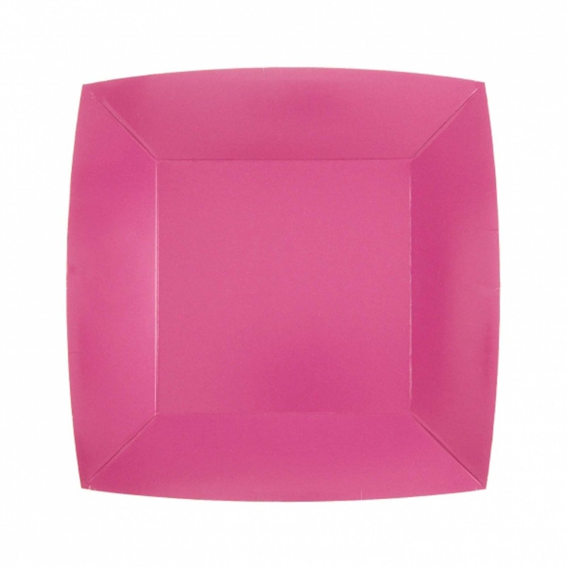 Candy Pink Small Square Compostable Dessert Party Paper Plates, 7 Inches, 10 Count