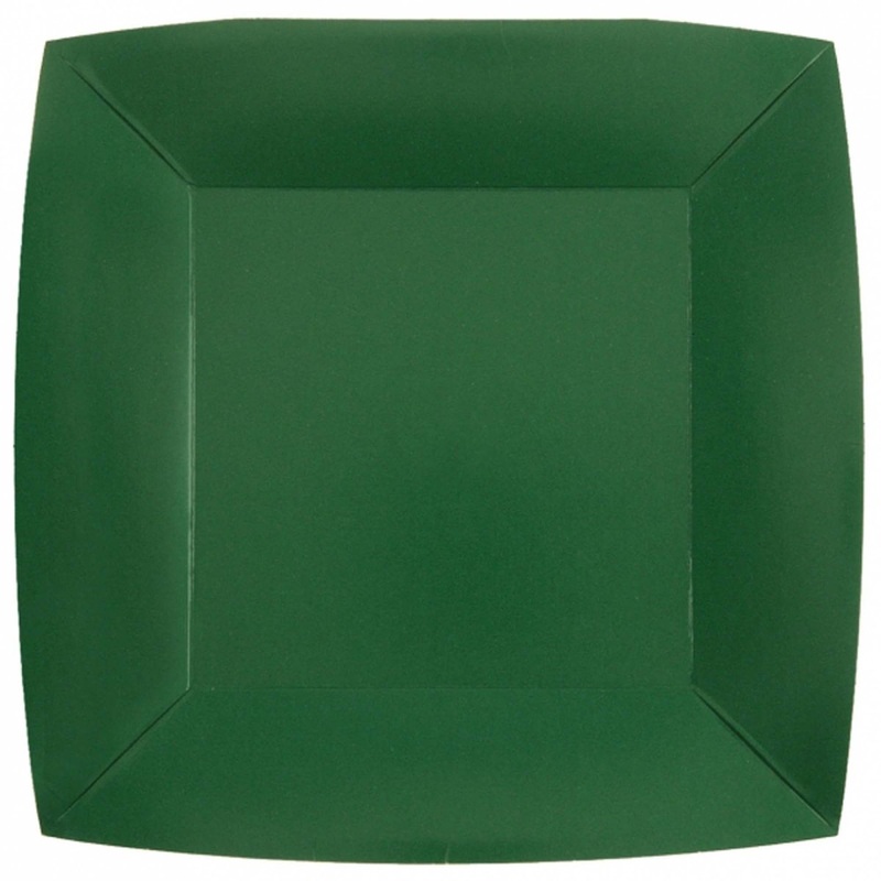 Dark Green Large Square Compostable Lunch Party Paper Plates, 9 Inches, 10 Count