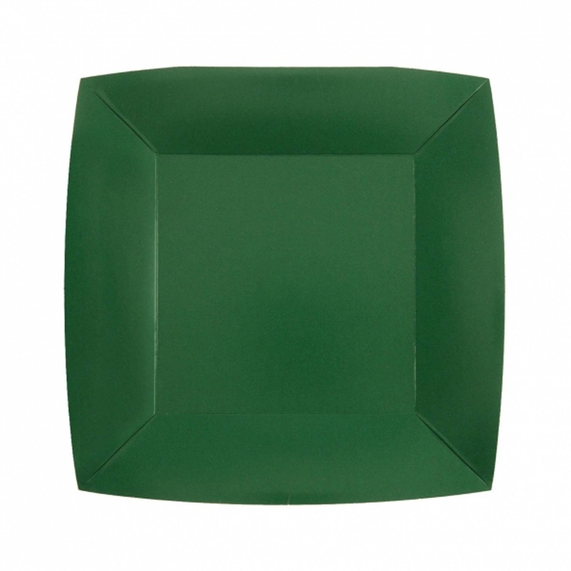 Dark Green Small Square Compostable Dessert Party Paper Plates, 7 Inches, 10 Count