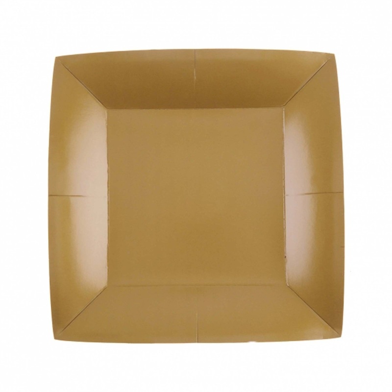 Gold Small Square Compostable Dessert Party Paper Plates, 7 Inches, 10 Count