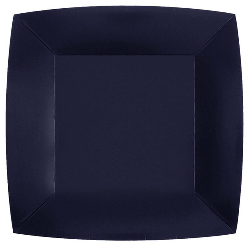 Navy Blue Large Square Compostable Lunch Party Paper Plates, 9 Inches, 10 Count