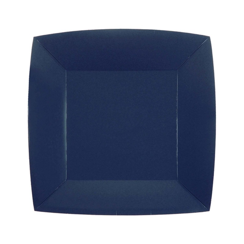 Navy Blue Small Square Compostable Dessert Party Paper Plates, 7 Inches, 10 Count