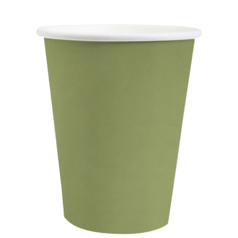 Olive Green Compostable Party Paper Cups, 9 Oz, 10 Count
