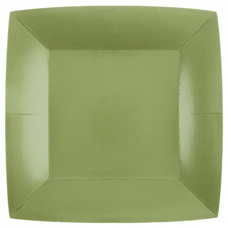 Olive Green Large Square Compostable Lunch Party Paper Plates, 9 Inches, 10 Count