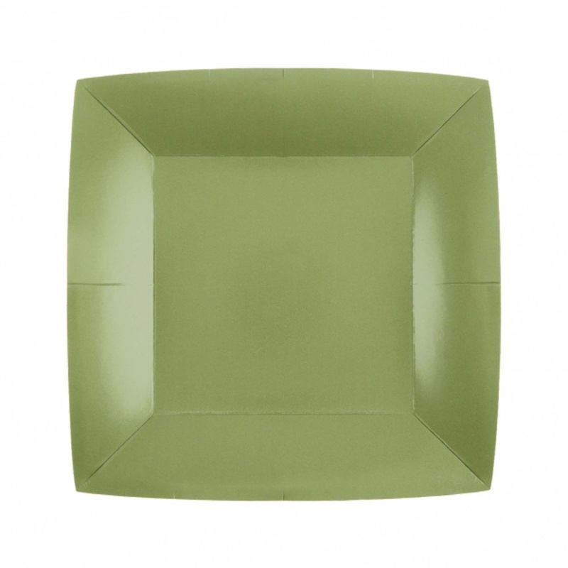 Olive Green Small Square Compostable Dessert Party Paper Plates, 7 Inches, 10 Count