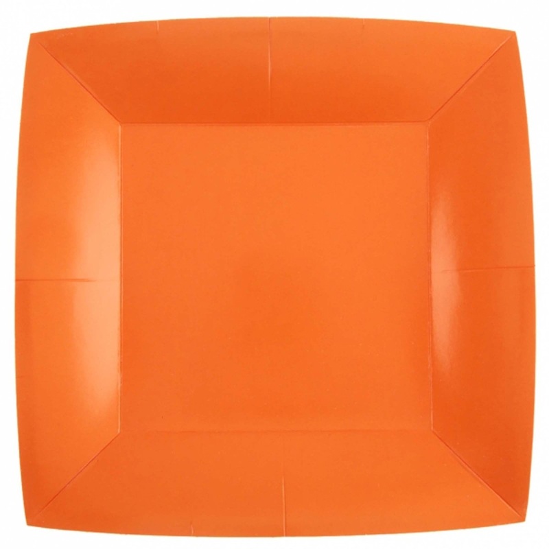 Orange Large Square Compostable Lunch Party Paper Plates, 9 Inches, 10 Count