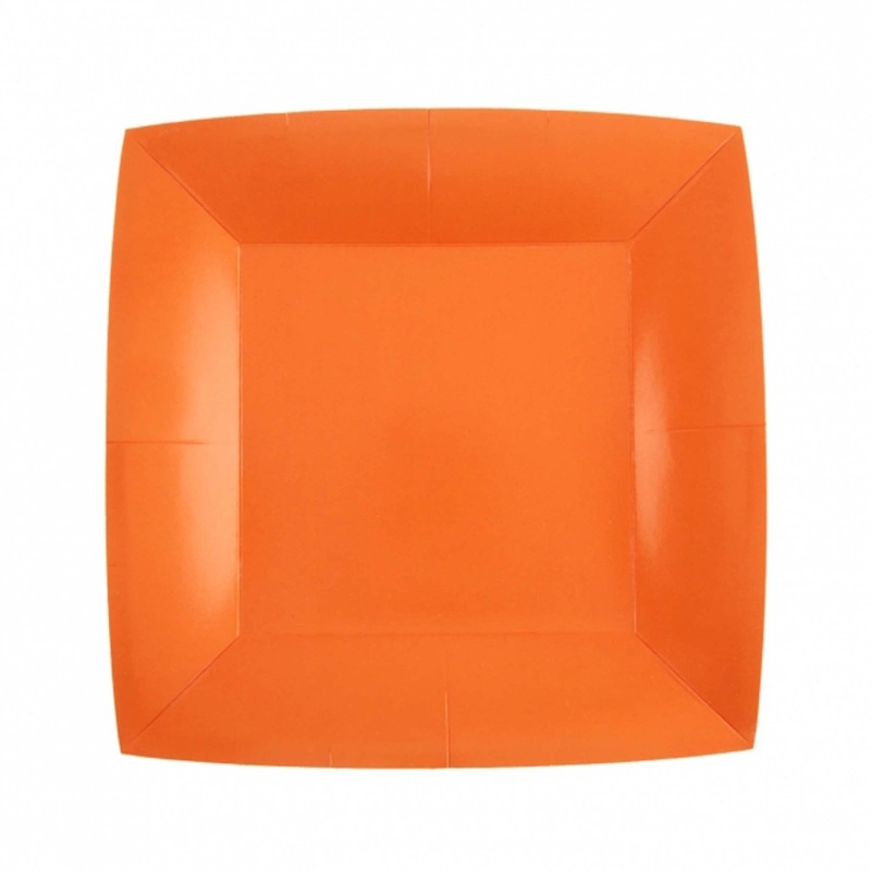Orange Small Square Compostable Dessert Party Paper Plates, 7 Inches, 10 Count