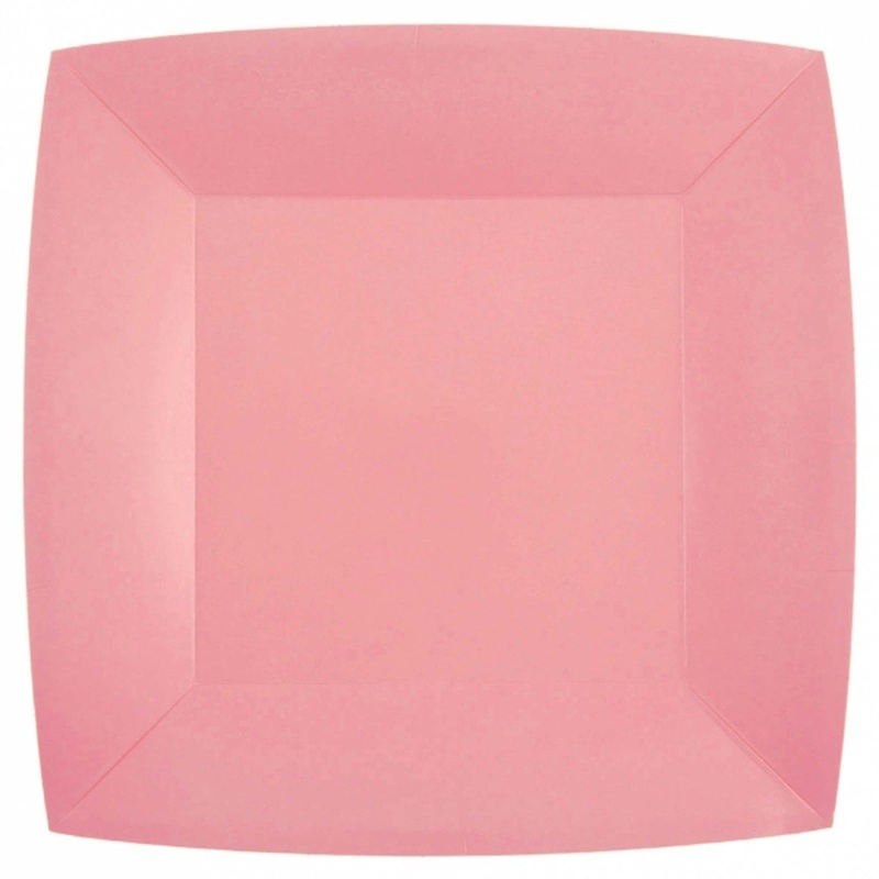 Pink Large Square Compostable Lunch Party Paper Plates, 9 Inches, 10 Count