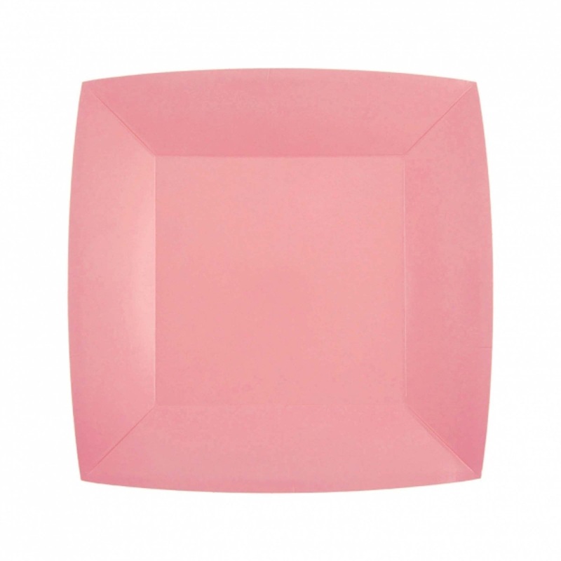 Pink Small Square Compostable Dessert Party Paper Plates, 7 Inches, 10 Count