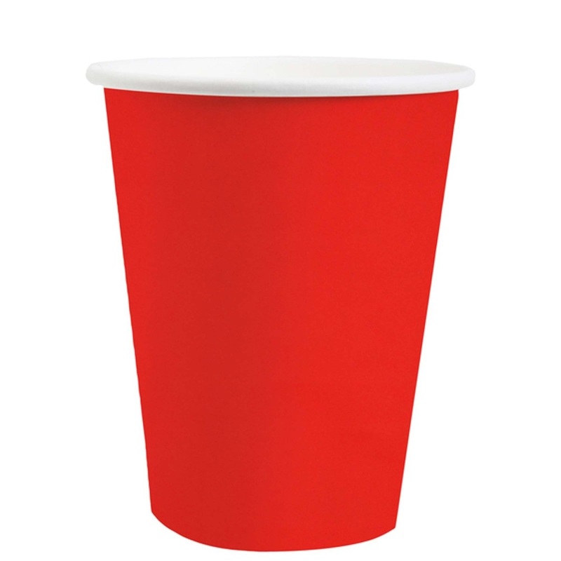 Red Compostable Party Paper Cups, 9 Oz, 10 Count