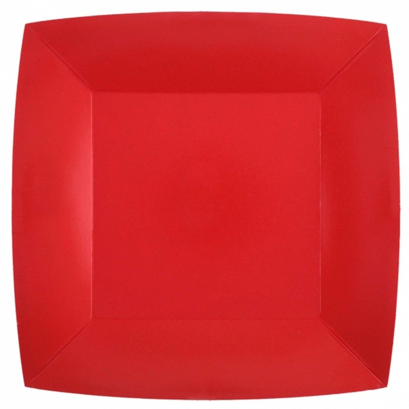 Red Large Square Compostable Lunch Party Paper Plates, 9 Inches, 10 Count