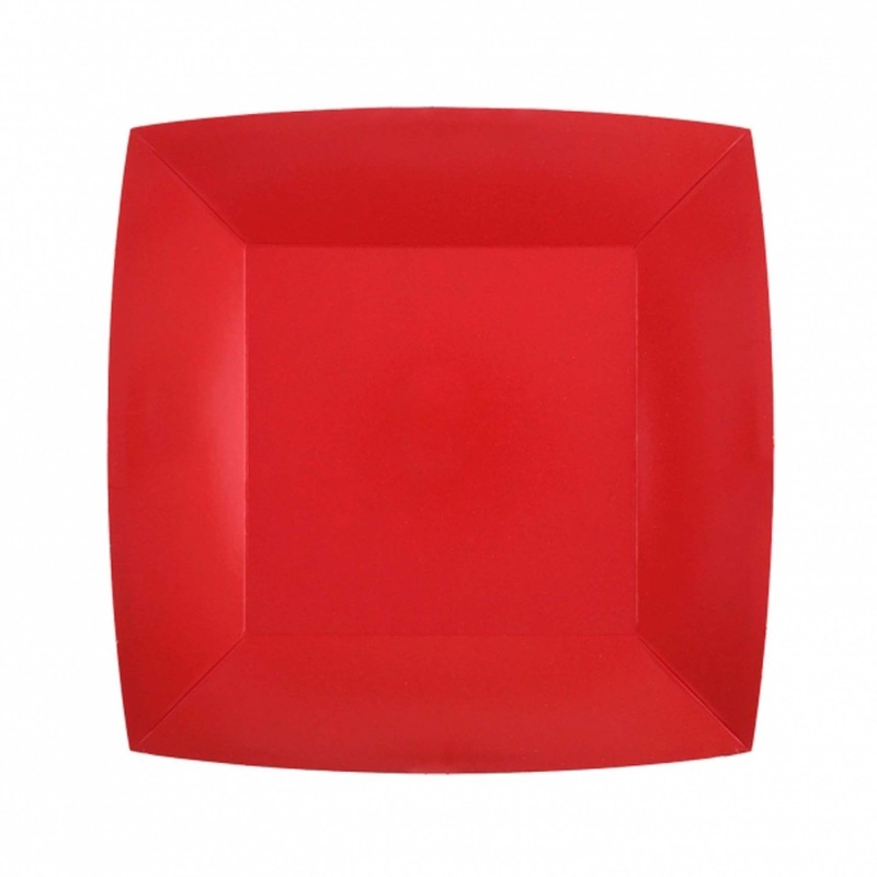 Red Small Square Compostable Dessert Party Paper Plates, 7 Inches, 10 Count