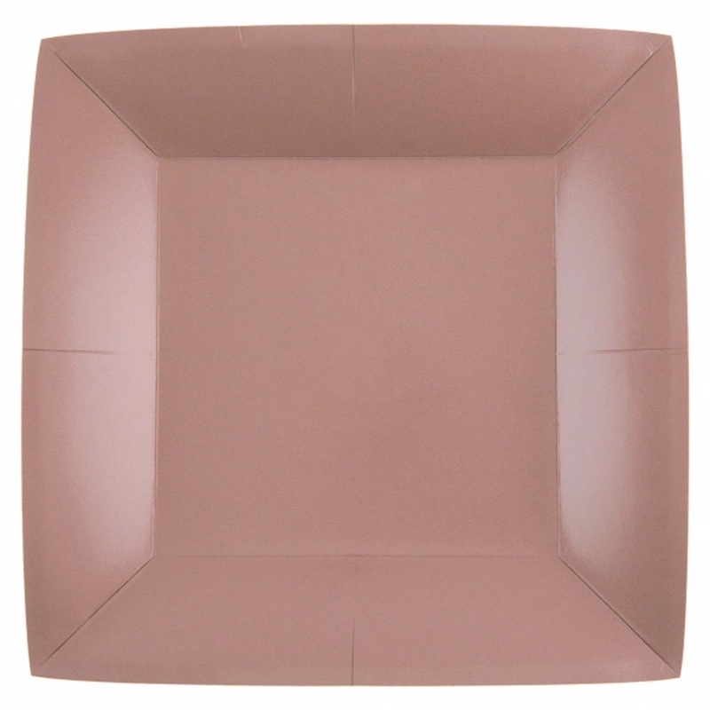 Rose Gold Large Square Compostable Lunch Party Paper Plates, 9 Inches, 10 Count