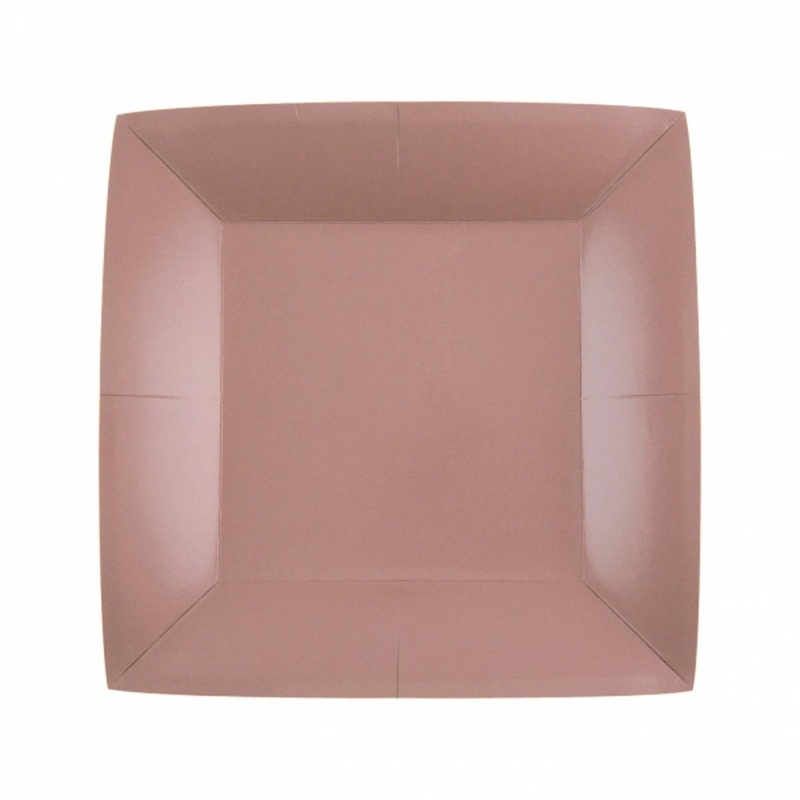 Rose Gold Small Square Compostable Dessert Party Paper Plates, 7 Inches, 10 Count