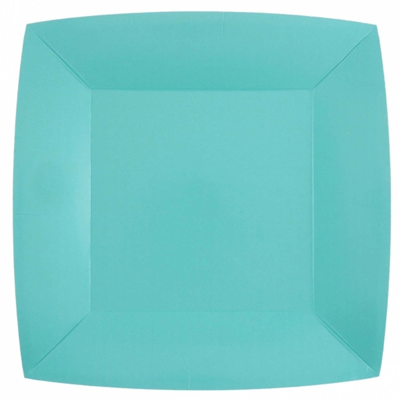 Sky Blue Large Square Compostable Lunch Party Paper Plates, 9 Inches, 10 Count
