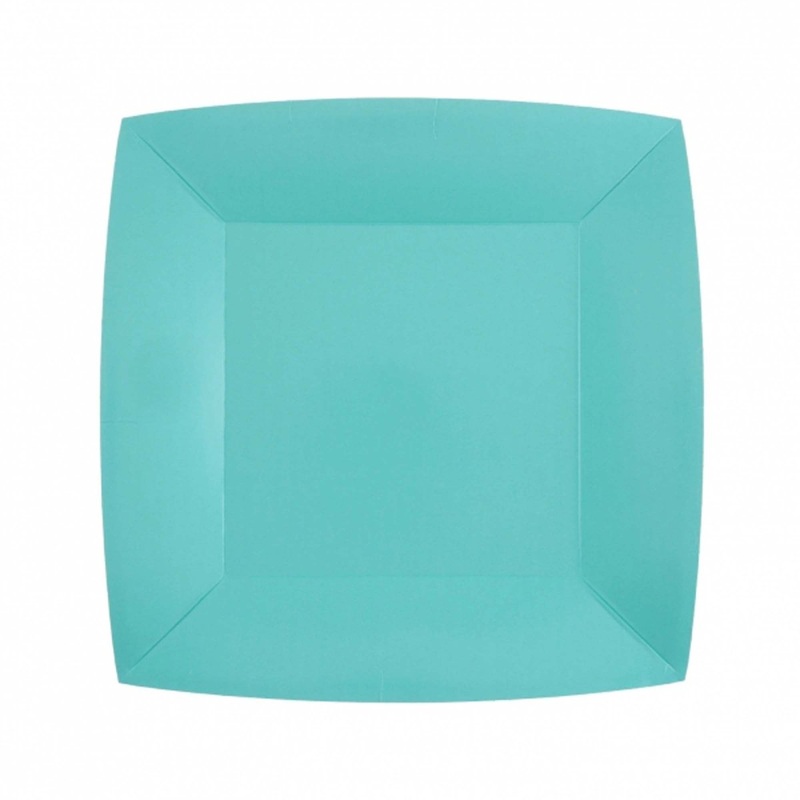 Sky Blue Small Square Compostable Dessert Party Paper Plates, 7 Inches, 10 Count