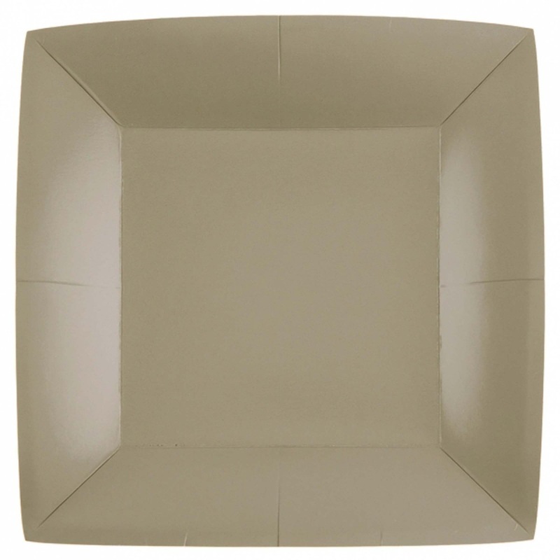Taupe Brown Large Square Compostable Lunch Party Paper Plates, 9 Inches, 10 Count
