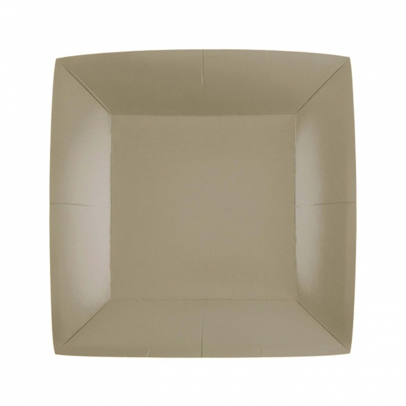 Taupe Brown Small Square Compostable Dessert Party Paper Plates, 7 Inches, 10 Count