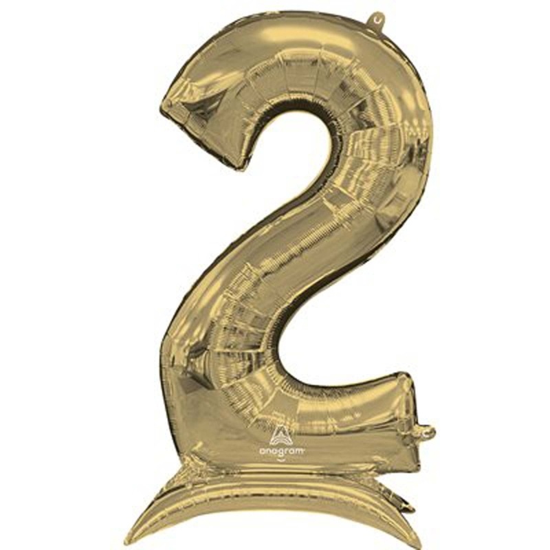 White Gold Number 2 Air-filled Standing Foil Balloon, 50 Inches, 1 Count