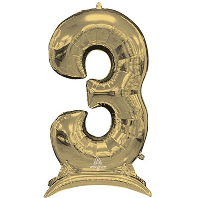 White Gold Number 3 Air-filled Standing Foil Balloon, 50 Inches, 1 Count