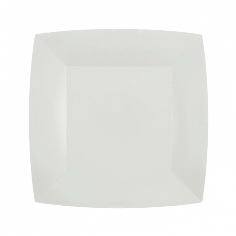 White Small Square Compostable Dessert Party Paper Plates, 7 Inches, 10 Count