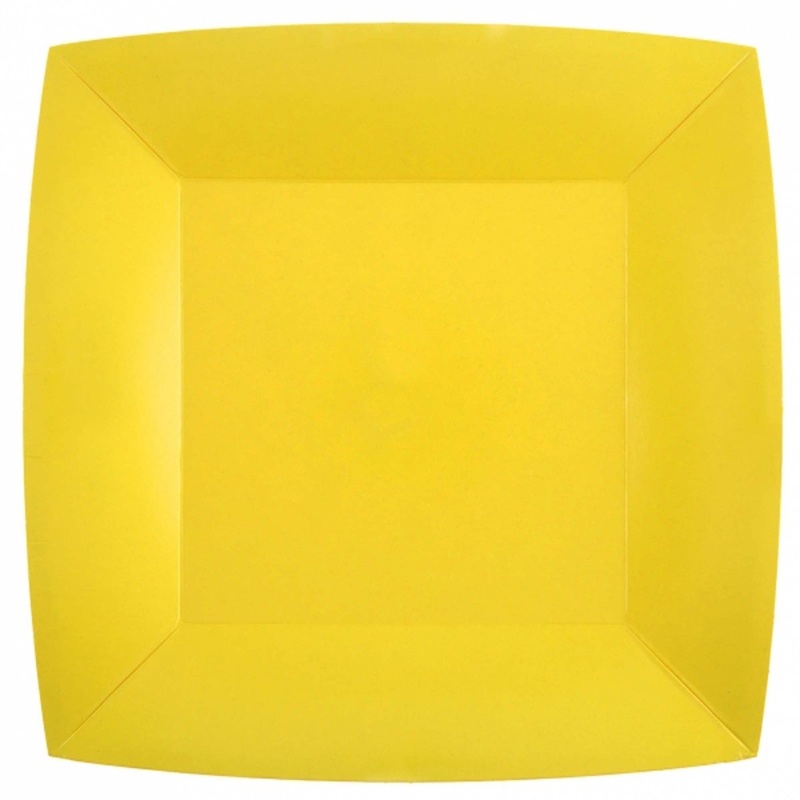 Yellow Large Square Compostable Lunch Party Paper Plates, 9 Inches, 10 Count