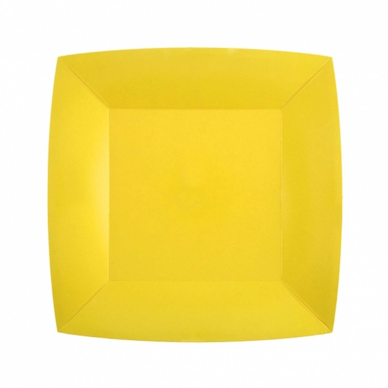 Yellow Small Square Compostable Dessert Party Paper Plates, 7 Inches, 10 Count