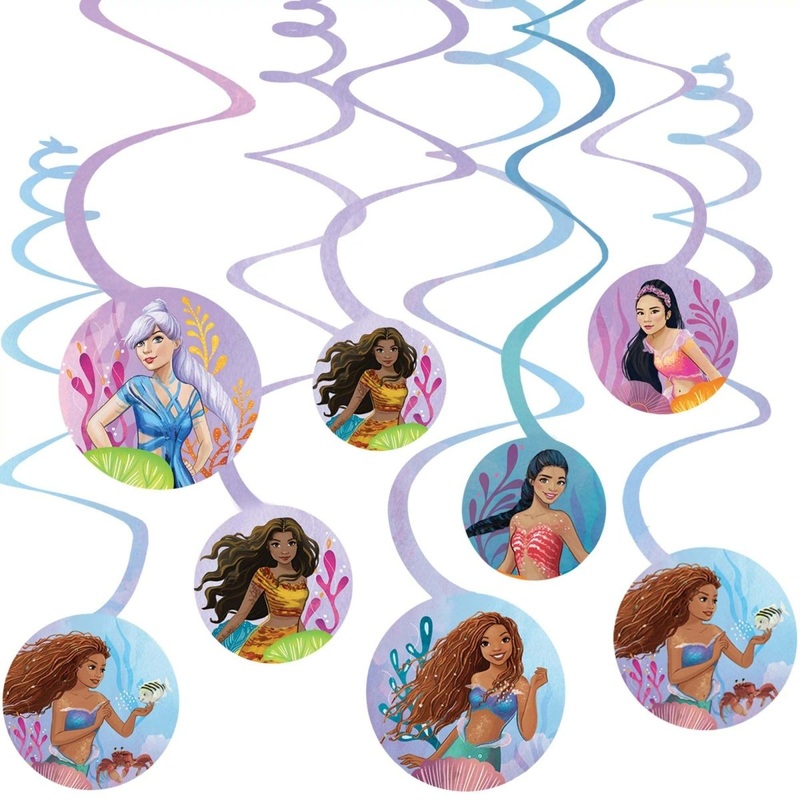The Little Mermaid Birthday Spiral Decoration Kit with Cutouts, 12 Count