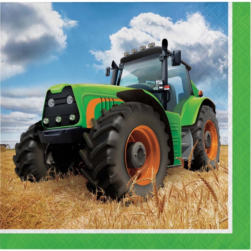Tractor Time Birthday Small Beverage Napkins, 16 Count