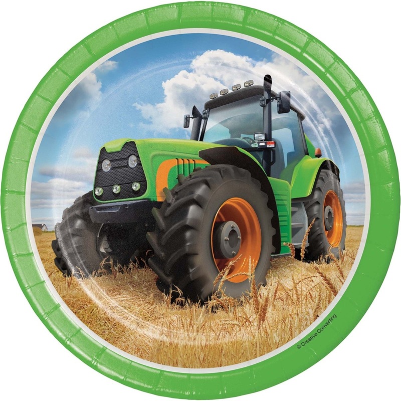 Tractor Time Birthday Small Round Dessert Paper Plates, 7 Inches, 8 Count