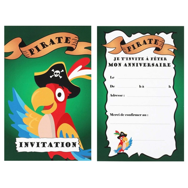 Ahoy Pirate Birthday Paper Invitation Cards, French Version, 6 Count