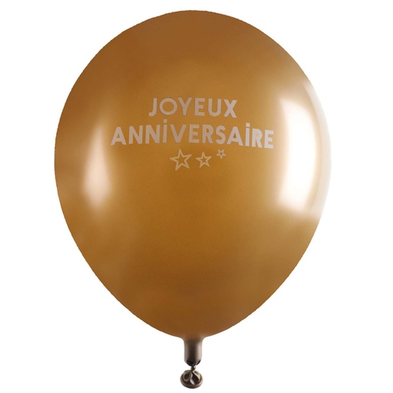 "Joyeux Anniversaire" Birthday Gold Latex Balloons, 12 Inches, 6 Count