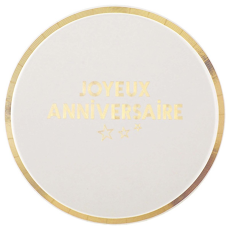 "Joyeux Anniversaire" Birthday Large Lunch Paper Plates, White and Gold, 9 Inches, 10 Count