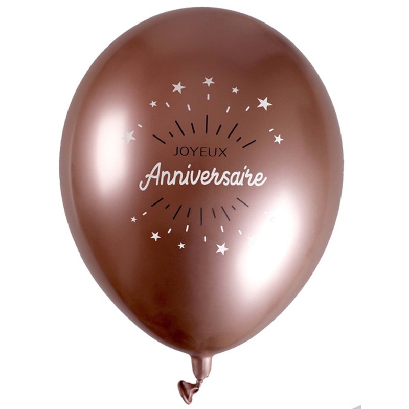 "Joyeux Anniversaire" Birthday Rose Gold Latex Balloons, 12 Inches, 6 Count