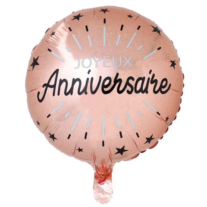 "Joyeux Anniversaire" Birthday Round Foil Balloon, Black and Rose Gold, 18 Inches, 1 Count