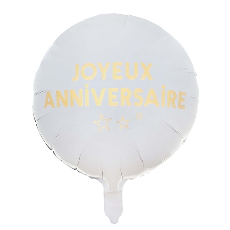 "Joyeux Anniversaire" Birthday Round Foil Balloon, White and Gold, 18 Inches, 1 Count
