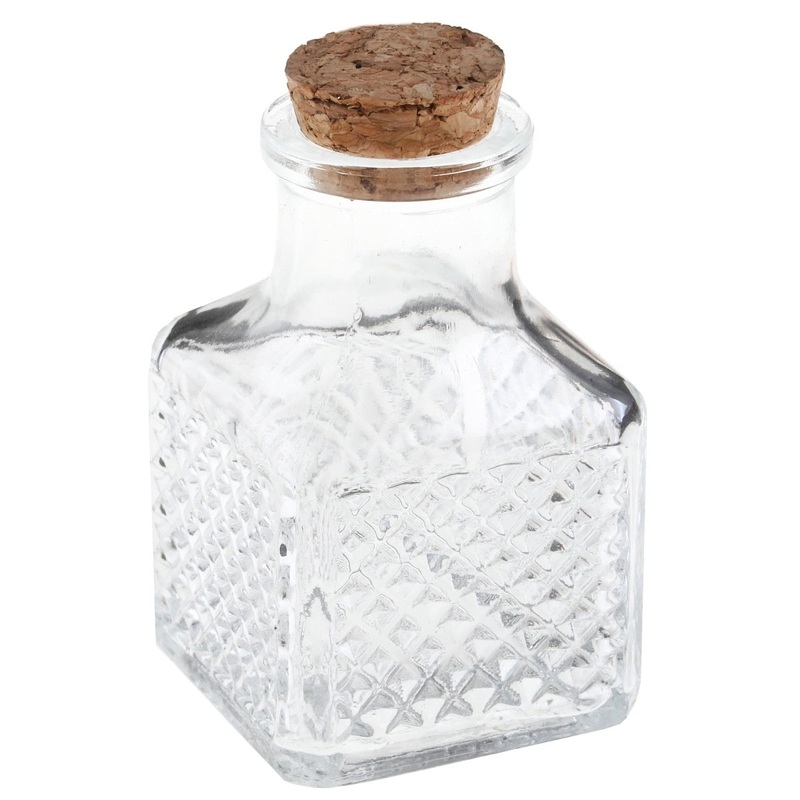 Romance Wedding Clear Vintage Square Pot with Cork Stopper, 1 Count