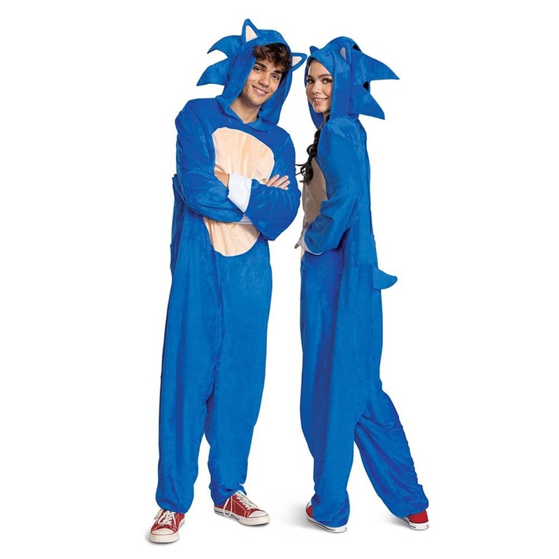 Sonic the hedgehog Hooded Jumpsuit Costume for Adults, Blue Hooded Jumpsuit M