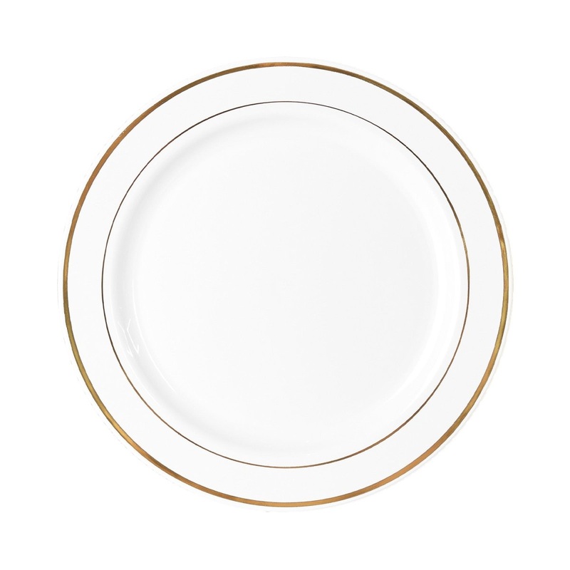 White Plates with Gold Hot Stamp, 10 Inches, 8 Count
