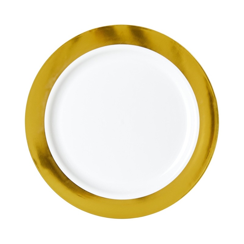 White Plates with Solid Gold Hot Stamp, 10 Inches, 8 Count