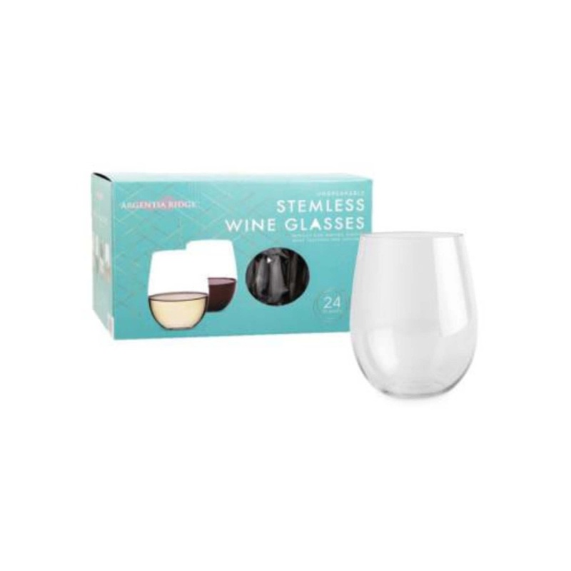 Argenta Ridge Stemless Plastic Wine Glass, 24 Count