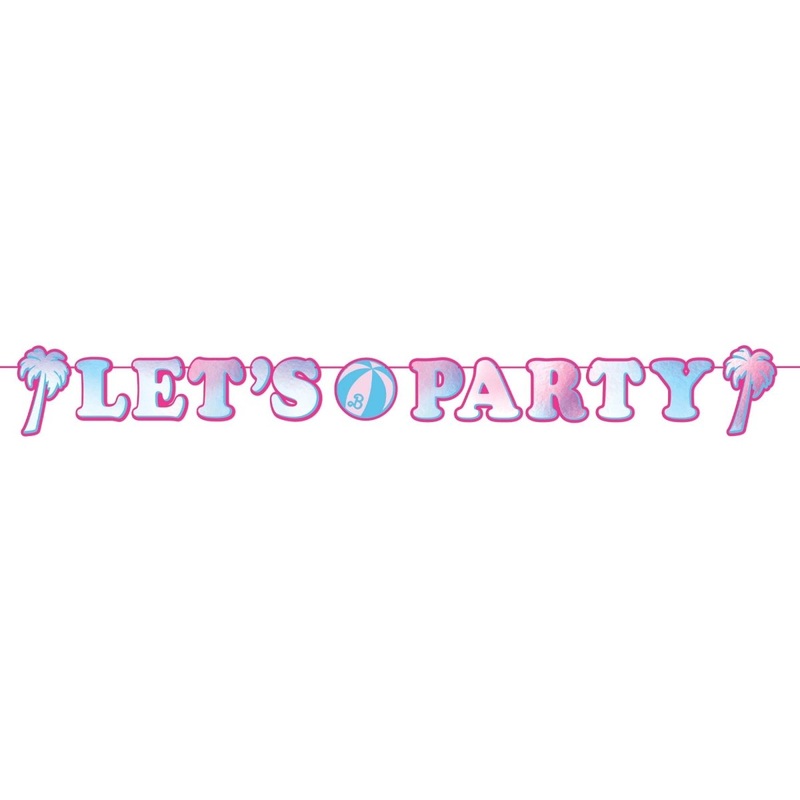 Barbie Malibu Beach Birthday "Let's Party" Letter Banner, 1 Count