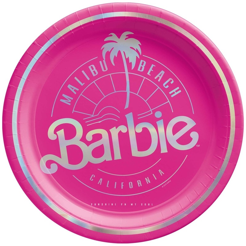 Barbie Malibu Beach Small Round Dessert Paper Plates, 7 Inches, 8 Count