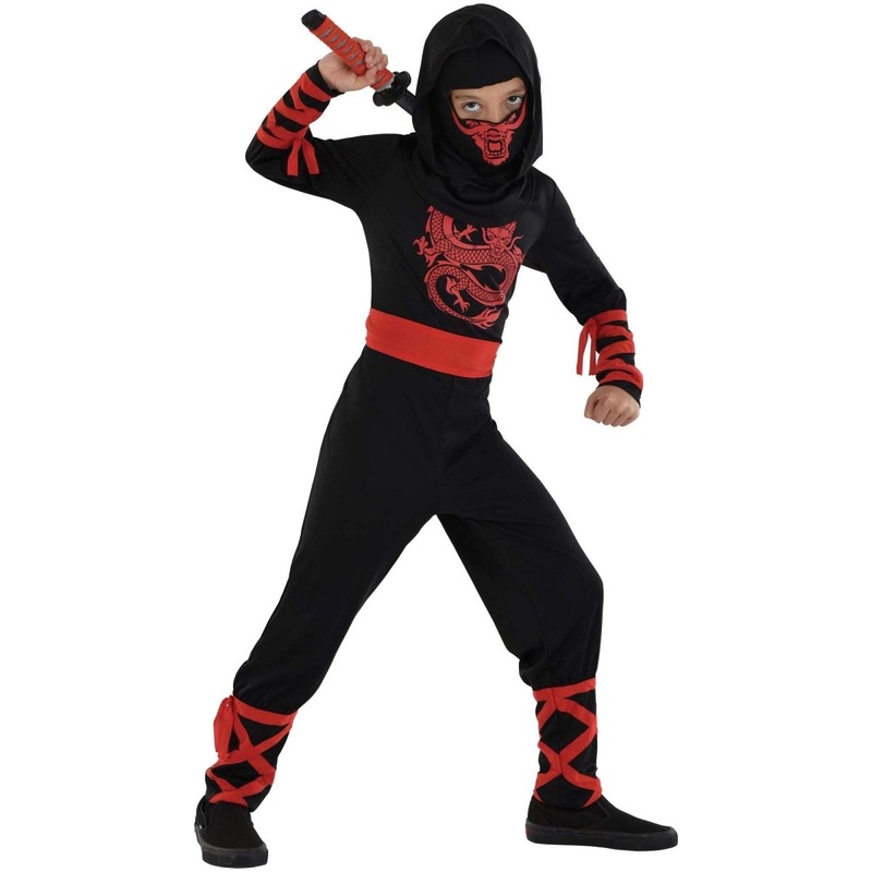 Blood Dragon Ninja Costume for Kids, Black and Red Jumpsuit S