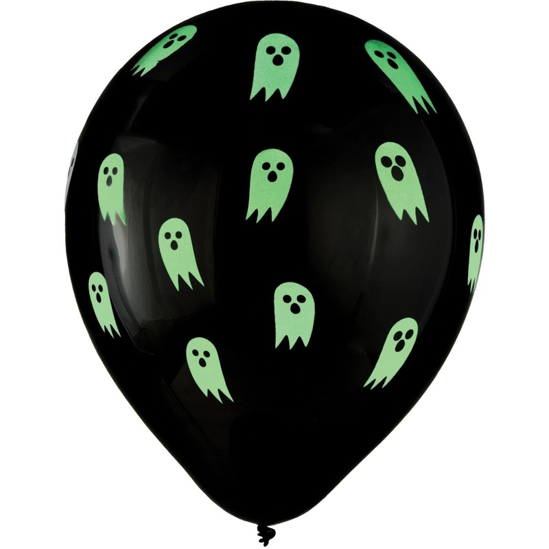 Ghost Glow Halloween Black Latex Balloons, 12 Inches, 15 Count