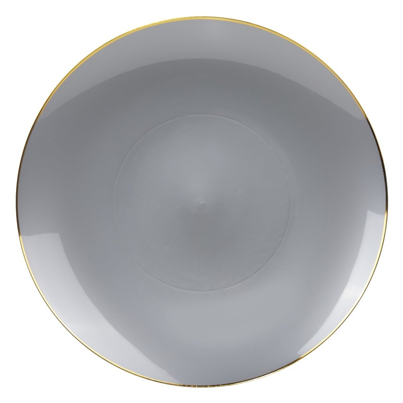 Grey Premium Quality Round Plates with Gold Rim, 9 Inches, 10 Count
