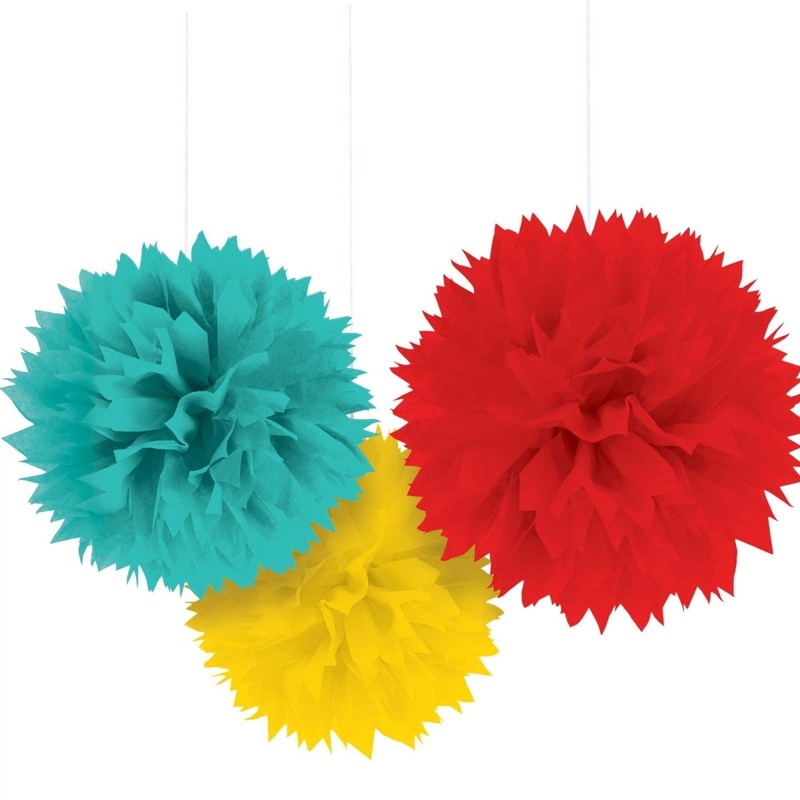 Rainbow Hanging Fluffy Decorations, 16 Inches, 3 Count