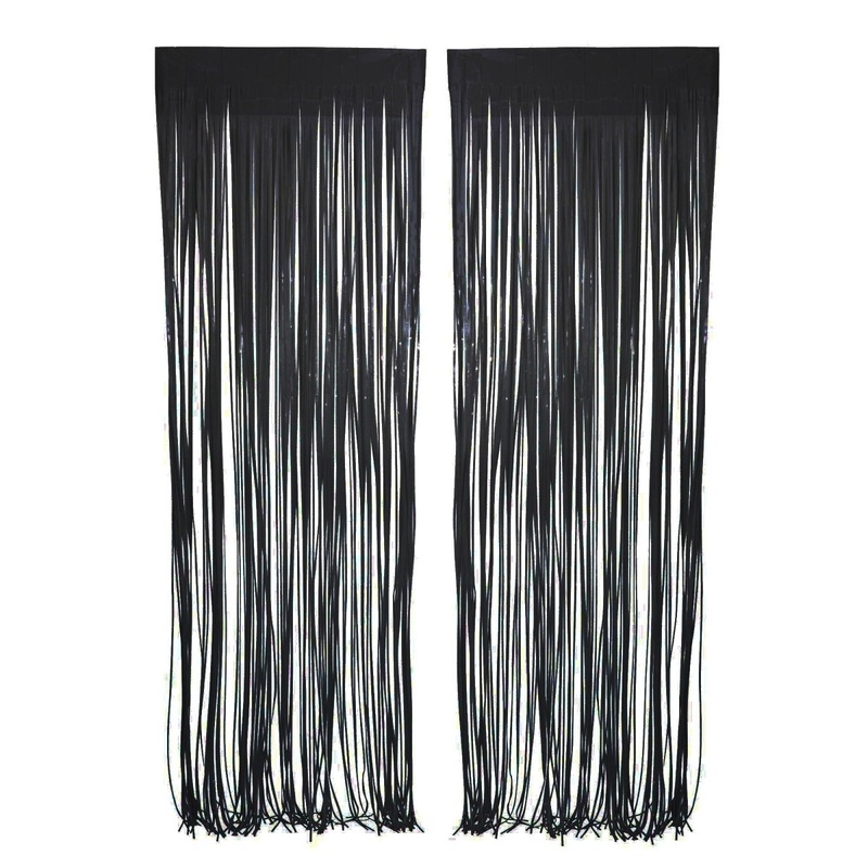 Black Metallic Fringe Curtain, 40 x 118 Inches, 2 Count