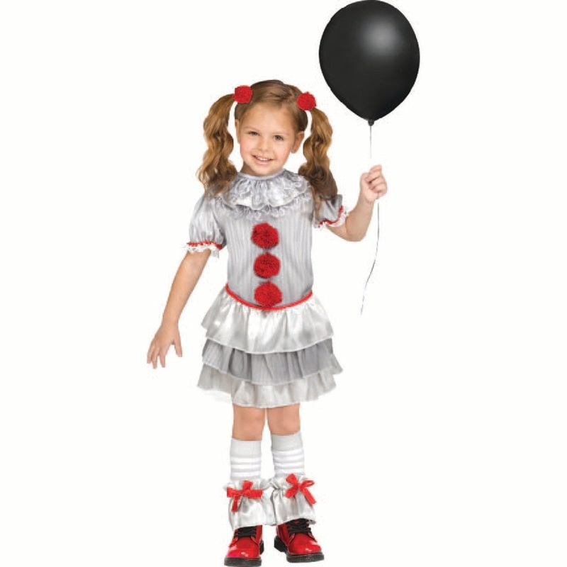 Carnevil Clown Costume for Toddlers, Grey and Red Dress S
